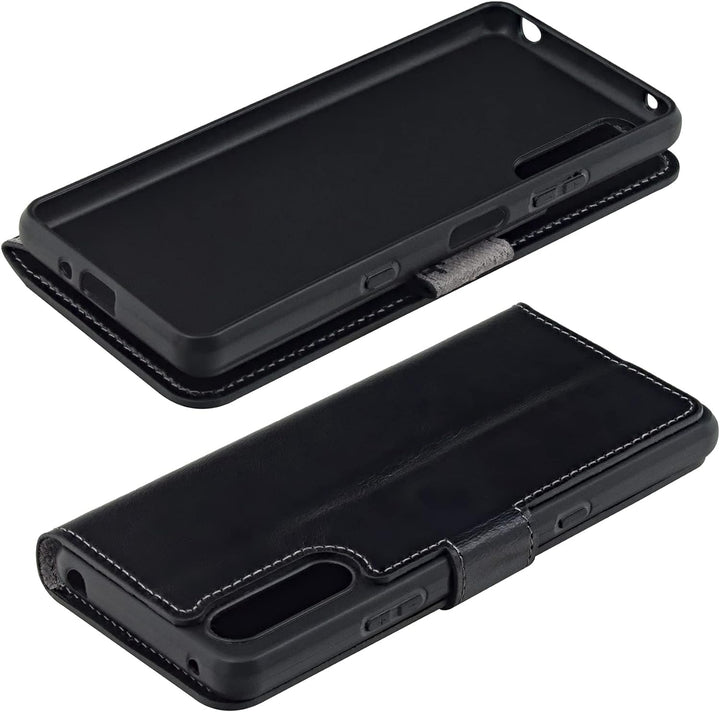 Suncase Book-Style Hülle kompatibel mit Sony Xperia 10 III 3 (2021) Leder Tasche (Slim-Fit) Lederhül