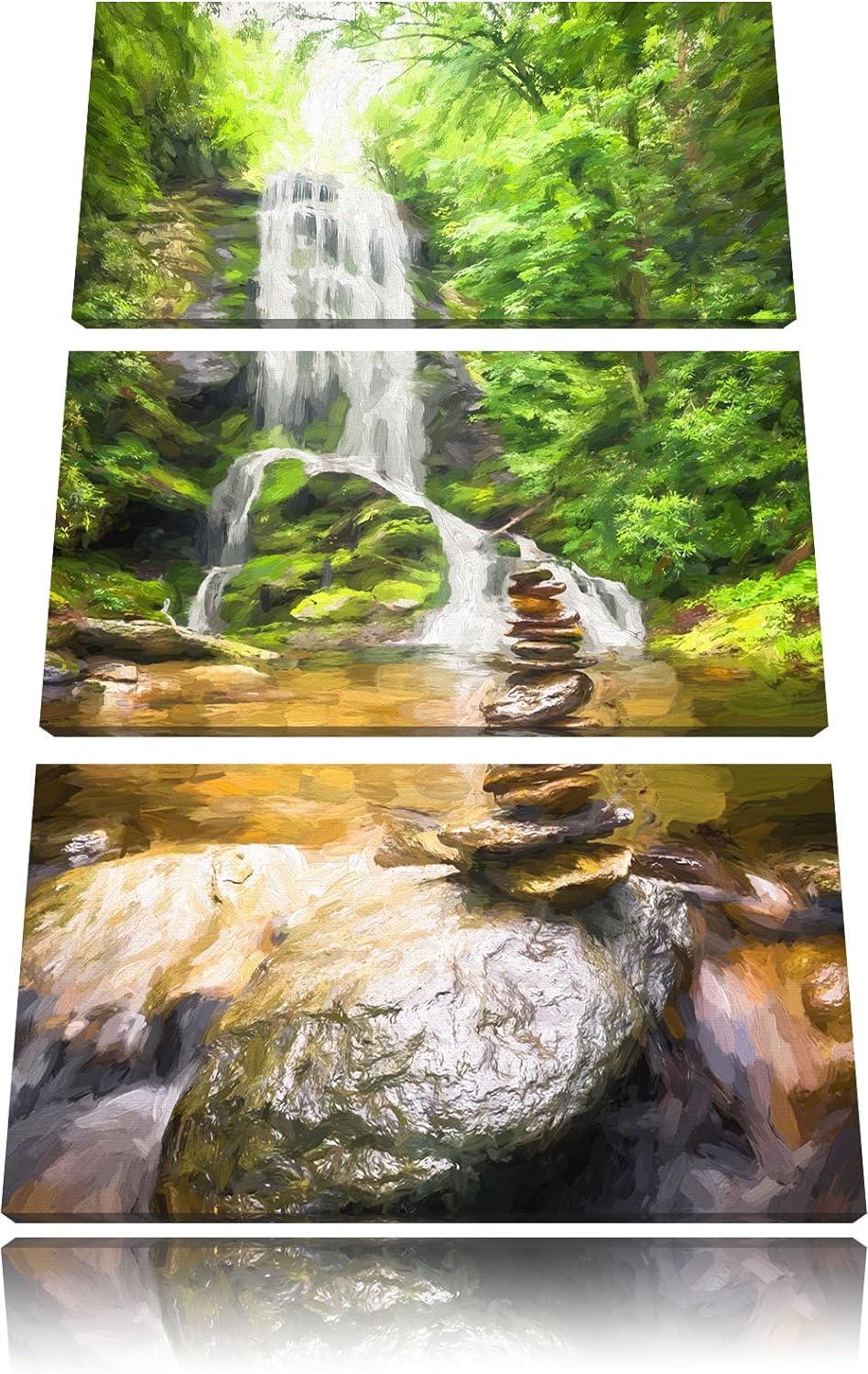 Pixxprint Zen Steine vor Wasserfall Kunst als Leinwandbild/Grösse: 3 Teilig (120x80 cm) cm/Wandbild/