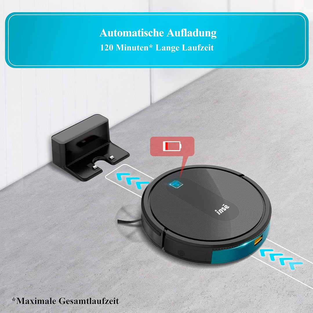 INSE Saugroboter, Staubsauger Roboter, 2200Pa Starke Saugkraft, Super Leise Ultra Flach Selbstauflad