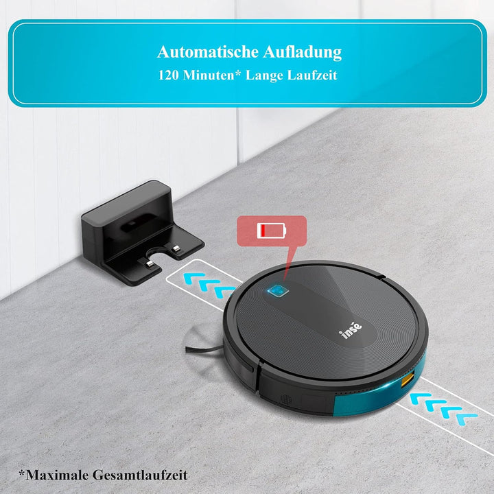 INSE Saugroboter, Staubsauger Roboter, 2200Pa Starke Saugkraft, Super Leise Ultra Flach Selbstauflad