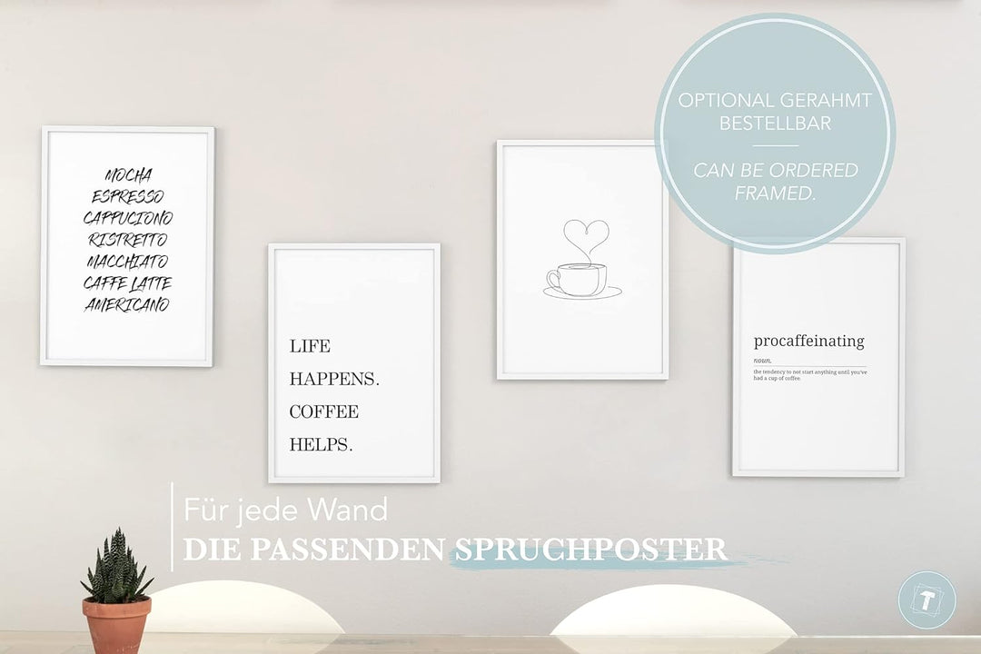 Papierschmiede® Premium Spruchposter Set 4er 50x70 cm (B2), Motiv: Coffee, Poster mit Sprüchen, Moti