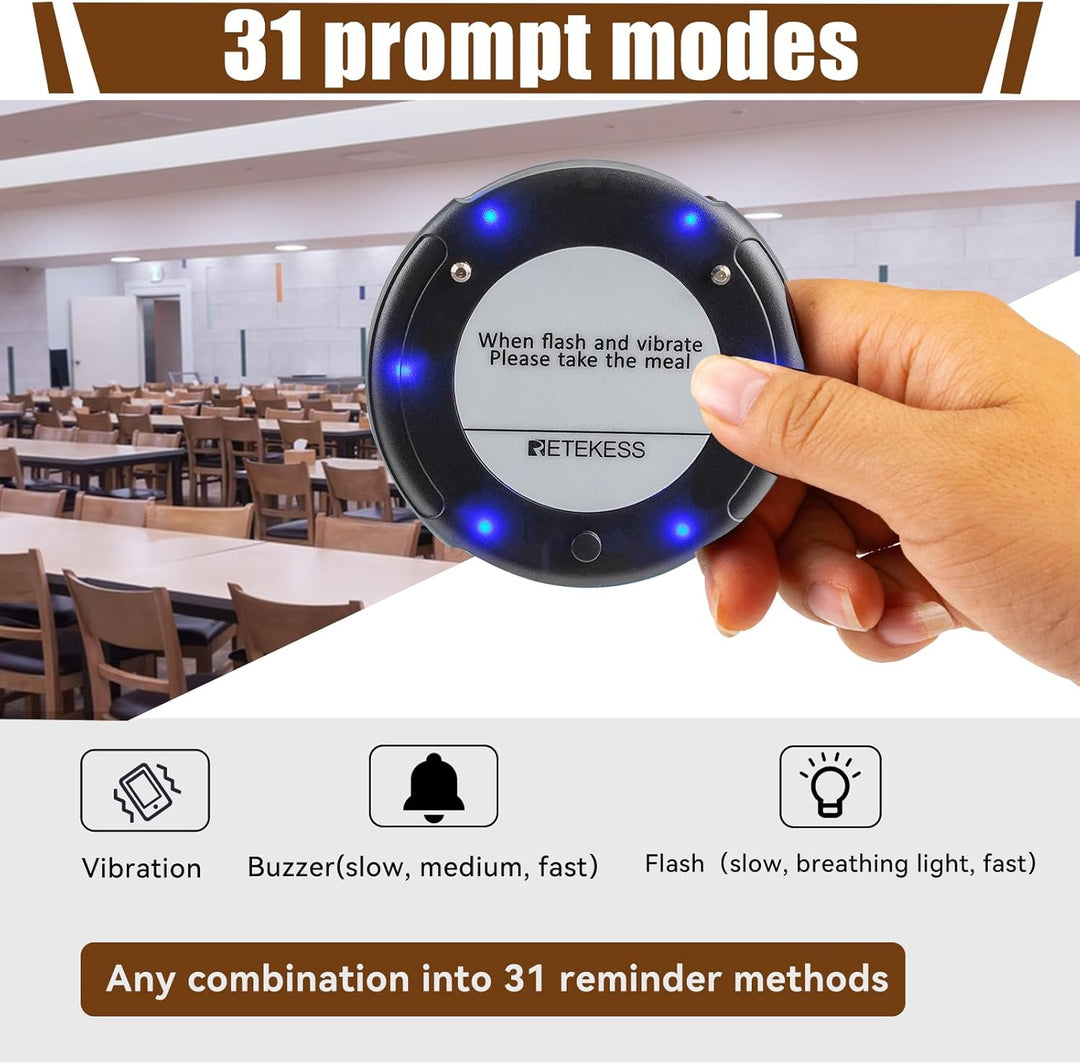 Retekess TD163 Restaurant Pager System, Pager Rufsystem, 20 Pager, 500M, Schwarz, Blaue LED-Anzeigel