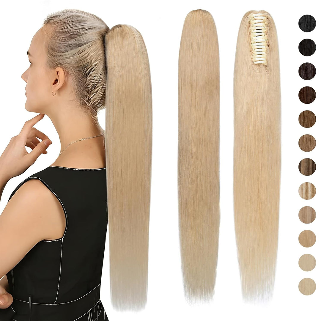 Silk-co Pferdeschwanz Extensions Echthaar Haarteile Echthaar Glatt Zopf Haarverlängerung Claw Haarte