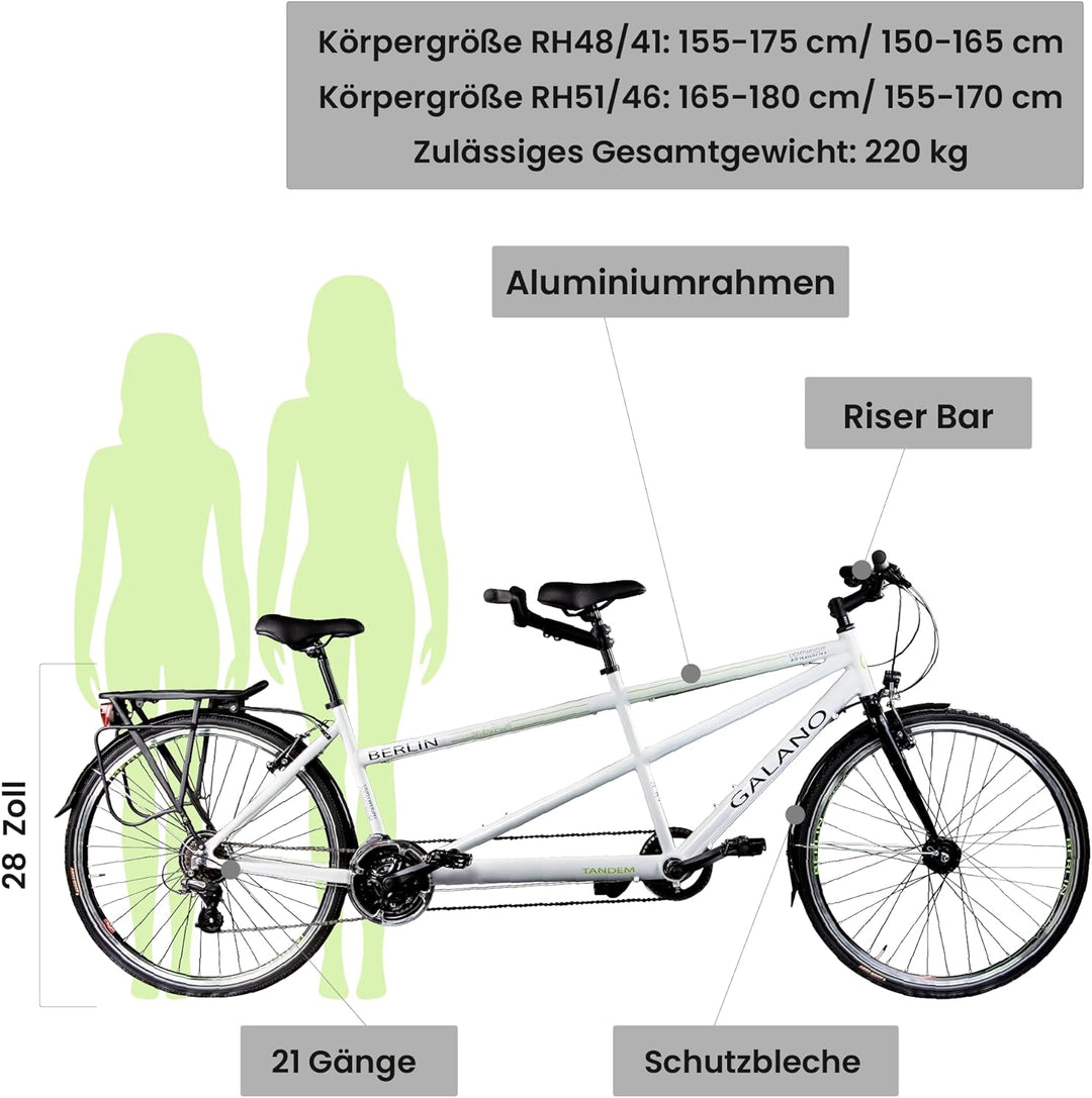 Galano Tandem Fahrrad 2 Personen Trekkingrad 21 Gang ab 150 cm Trekkingfahrrad Damen und Herren 28 Z
