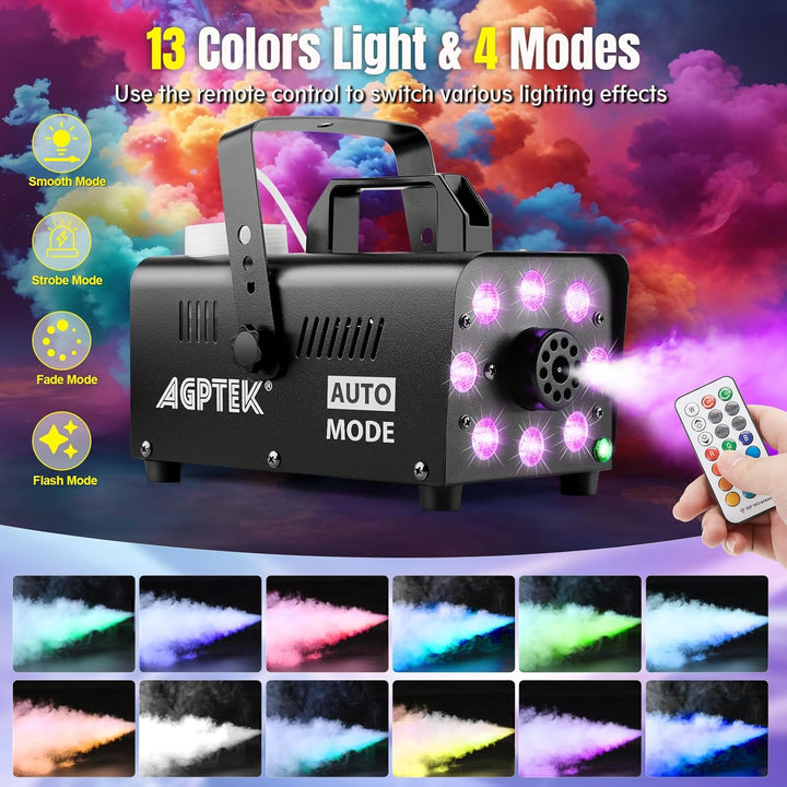 Nebelmaschine, AGPtEK Rauchmaschine mit 13 farbigen LED Lichtern und RGB Effekt, 500W und 2000CFM mi