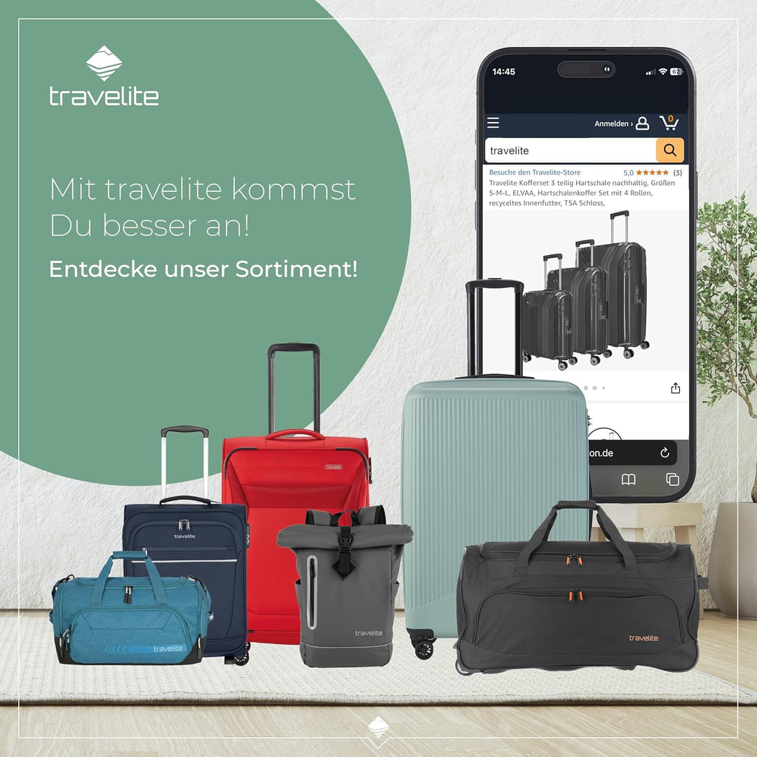 travelite Kofferset 3 teilig Hartschale nachhaltig, Grössen S-M-L, ELVAA, Hartschalenkoffer Set mit