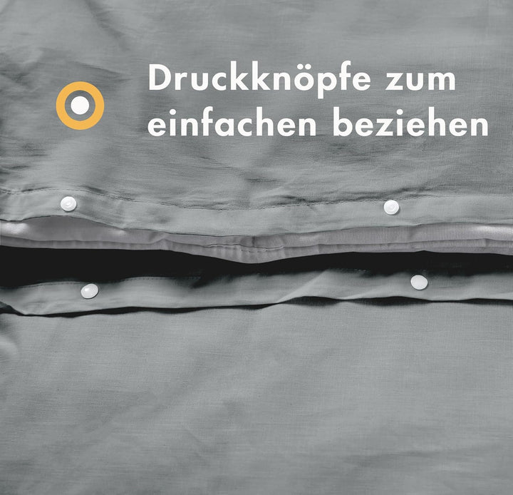 Sleeptime 100% Baumwolle Bettwäsche 240cm x 220cm Weiss/Grau - weich & bügelfrei Bettbezüge mit Druc