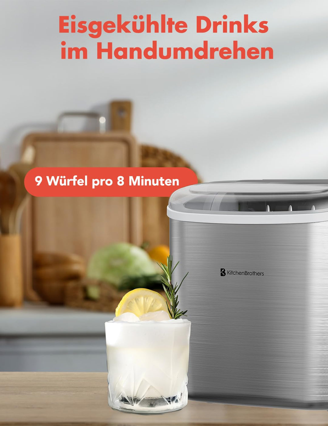 KitchenBrothers Eiswürfelmaschine Klein - Crushed Ice Maschine - Eiswürfel Maschine, Würfel - Ice Cu