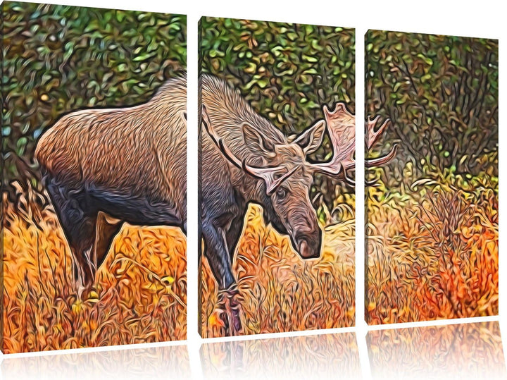 Grosser Elch Spezial 3-Teiler Leinwandbild 120x80 Bild auf Leinwand, XXL riesige Bilder fertig gerah