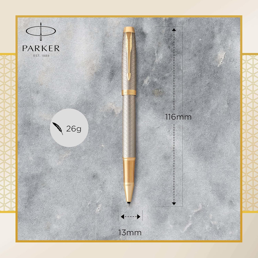 Parker IM Tintenroller - Premium Warm Silver - feine Spitze - Schwarz - Geschenkbox Premium Warm Sil