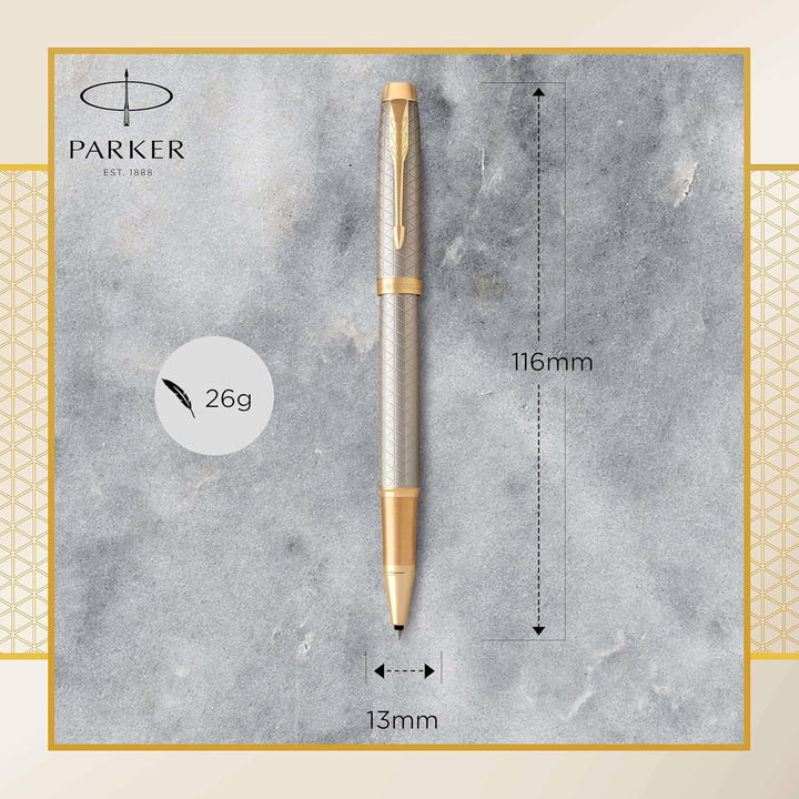 Parker IM Tintenroller - Premium Warm Silver - feine Spitze - Schwarz - Geschenkbox Premium Warm Sil