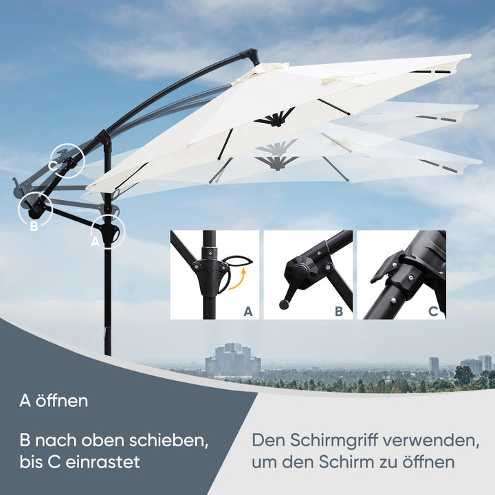 Sekey® Ampelschirm 300 cm Sonnenschirm mit Kurbel Gartenschirm Kurbelschirm mit Kurbelvorrichtung UV