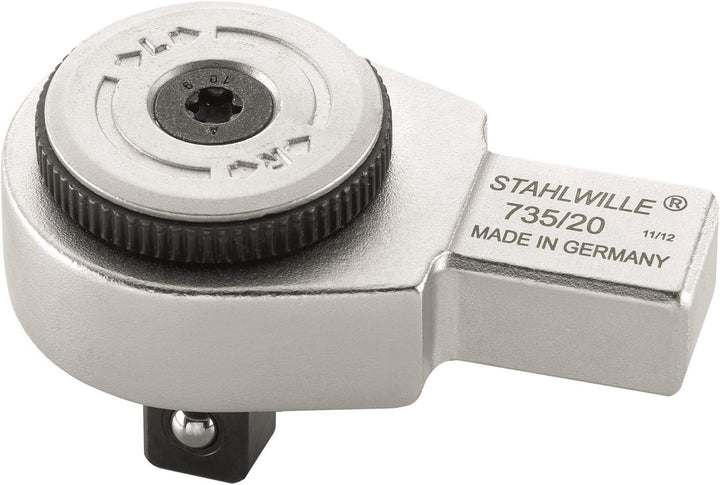 STAHLWILLE Nr. 735/20 1/2“ Feinzahn-Einsteckknarre 14x18 mm Aufnahme zum Einstecken in Drehmomentsch