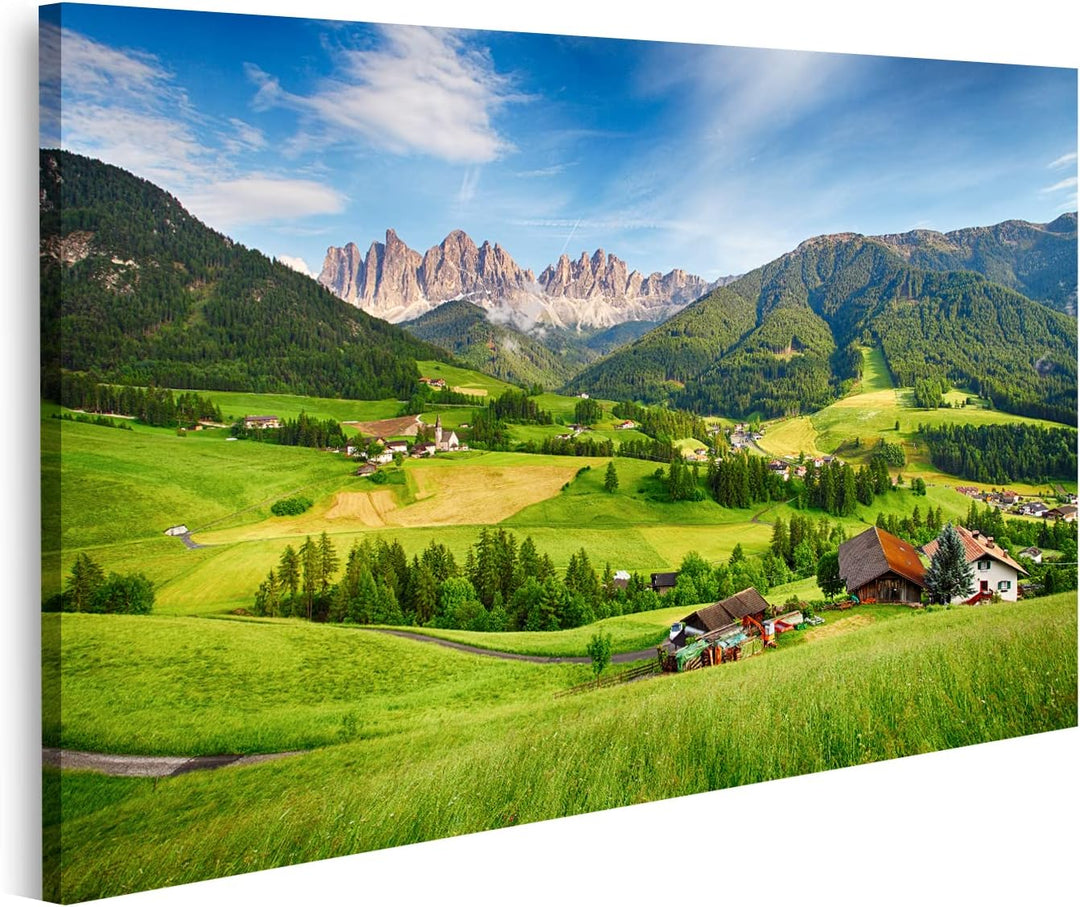 islandburner Bild auf Leinwand Dolomiten Berg Villnöss Bilder Wandbilder Poster Leinwand 100x57cm, L