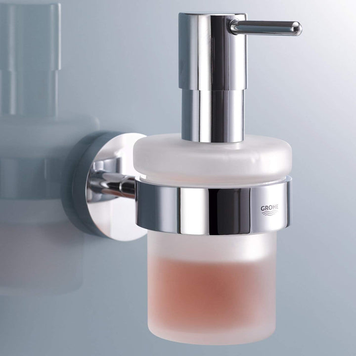 GROHE Essentials Accessoires Bath Chrom, 40407001, Rund, Weiss & Essentials - Seifenspender, Chrom,