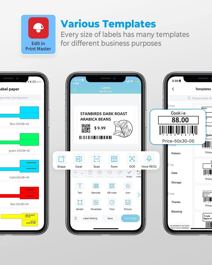 Phomemo M110 Etikettendrucker mit 3 Etikettenrollen, Beschriftungsgerät Selbstklebend für Telefon un