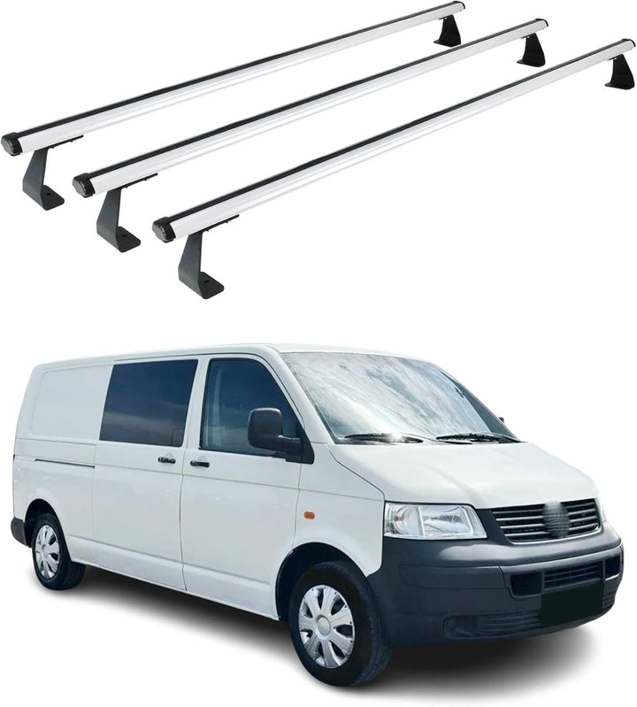 Dachträger Gepäckträger Relingträger kompatibel mit VW T5 Caravelle 2003-2015 Silber 3 TLG, Silber
