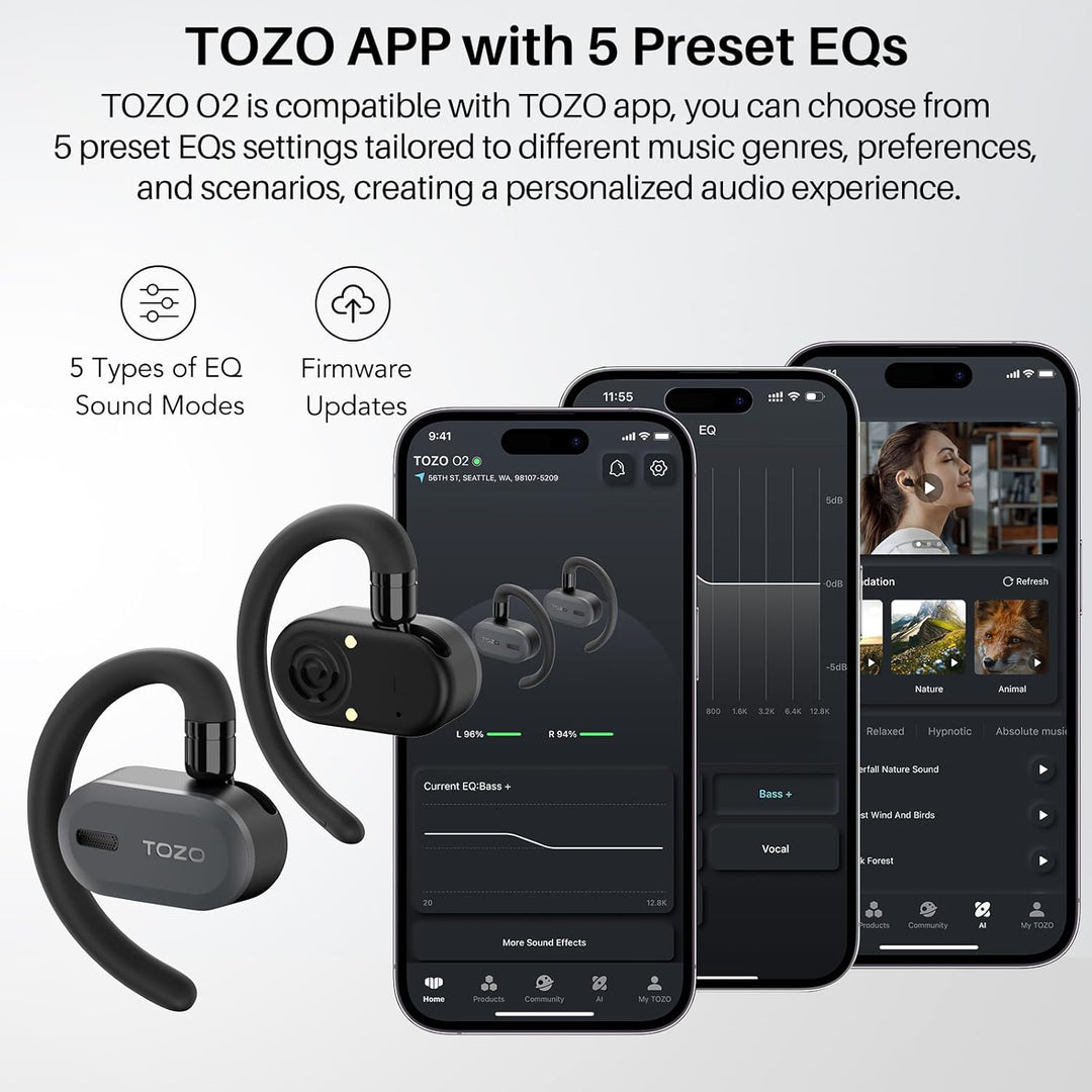 TOZO Open Buds Leichte Bluetooth Kopfhörer Kabellos 5.3 mit Mehrwinkelverstellung, Offenes Ohrdesign