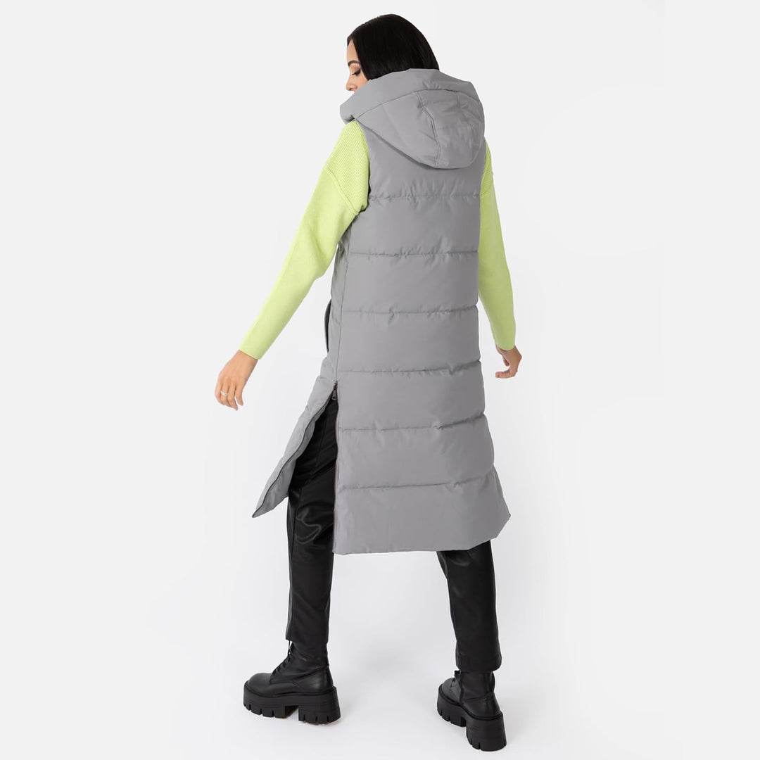 Women's Gilet Ladies Hooded Body Warmer Sleeveless Jacket Quilted Winter Coat Padded Longline Side P