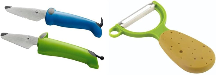KUHN 22289 RIKON Kinderkitchen Messerset 2-teilig, grün/blau, & Gemüsesparschäler Veggie Kartoffel,