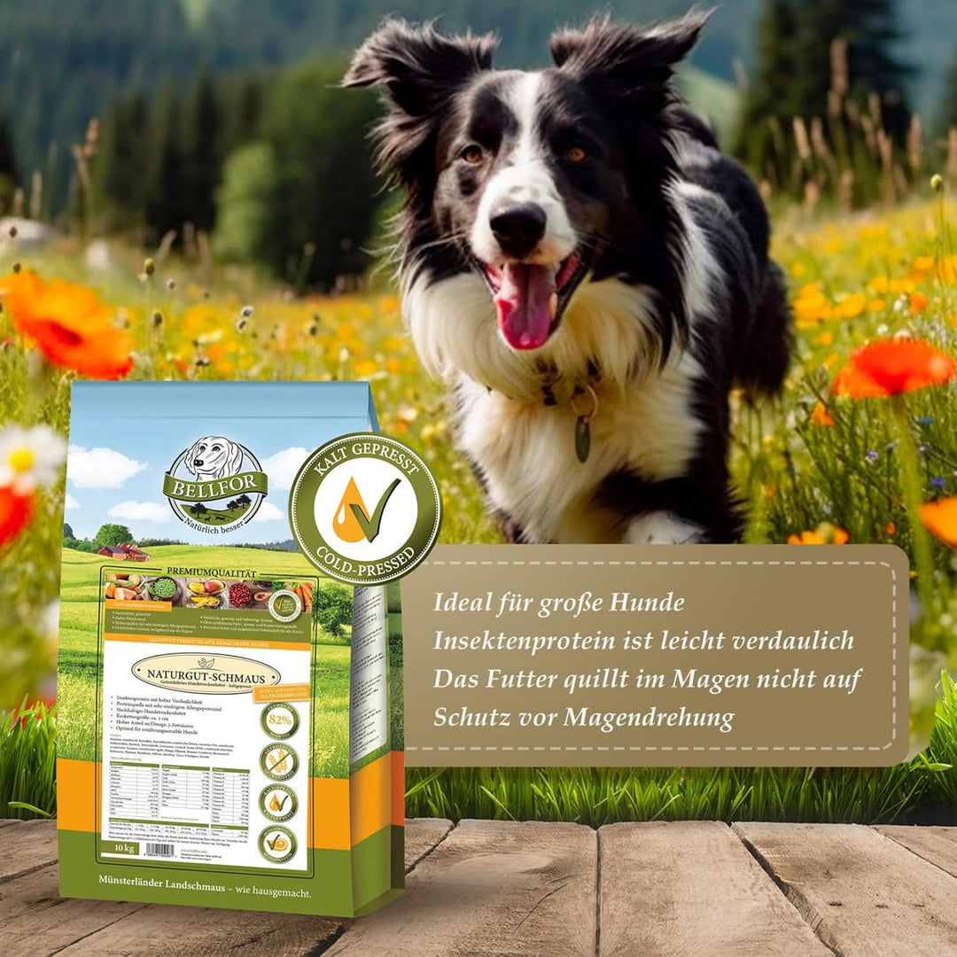 Bellfor Naturgut-Schmaus Hochwertiges Kaltgepresst Hypoallergenes Trockenfutter für Hunde mit Insekt