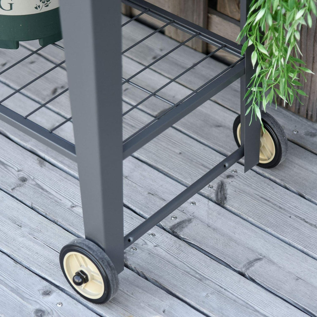 Outsunny Hochbeet mit Rädern und Regal für Garten und Balkon Kräuterbeet Pflanzenbeet Metall Kunstst