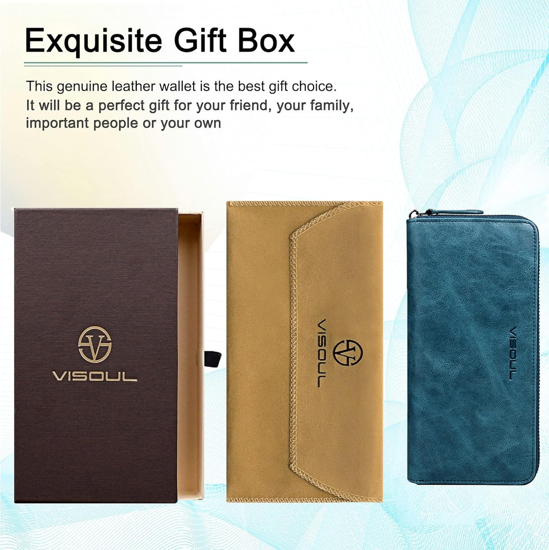 VISOUL Premium Brieftasche Echtleder/Italienisches Leder mit RFID-Schutz, XL Geldbörse für Herren Bl