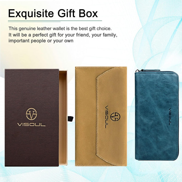 VISOUL Premium Brieftasche Echtleder/Italienisches Leder mit RFID-Schutz, XL Geldbörse für Herren Bl