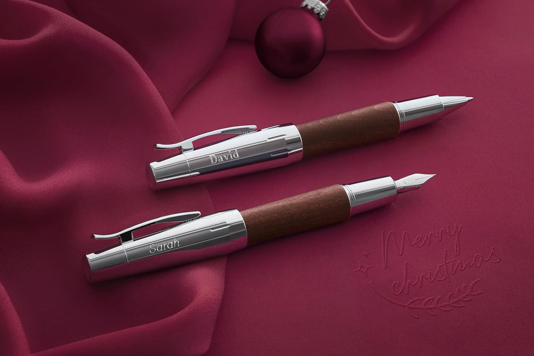 Faber-Castell 148215 - Tintenroller e-motion Holz/Chrom, Metallspitze 0,7 mm, inklusive Geschenkverp