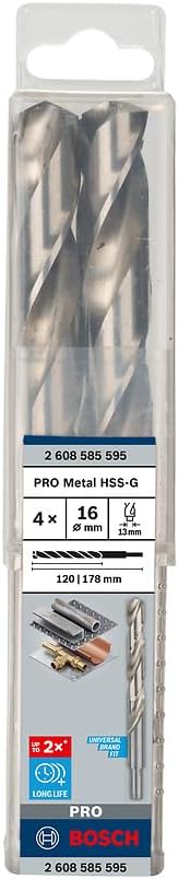 Bosch Professional 4x HSS-G Metallbohrer (für Metall, Ø 16 mm, Robust Line, Zubehör Bohrmaschine) Ø