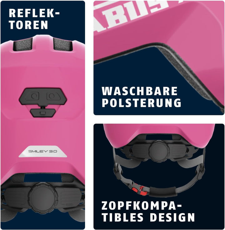ABUS Kinderhelm Smiley 3.0 - Fahrradhelm mit tiefer Passform, kindergerechten Designs & Platz für ei
