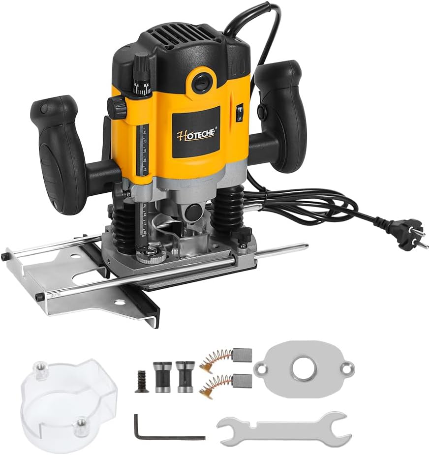 Hoteche 1200W Oberfräse Holzfräse Kantenfräse 6mm Spannfutter 30MM Arbeits Tiefe Alu Bodenplatte VDE