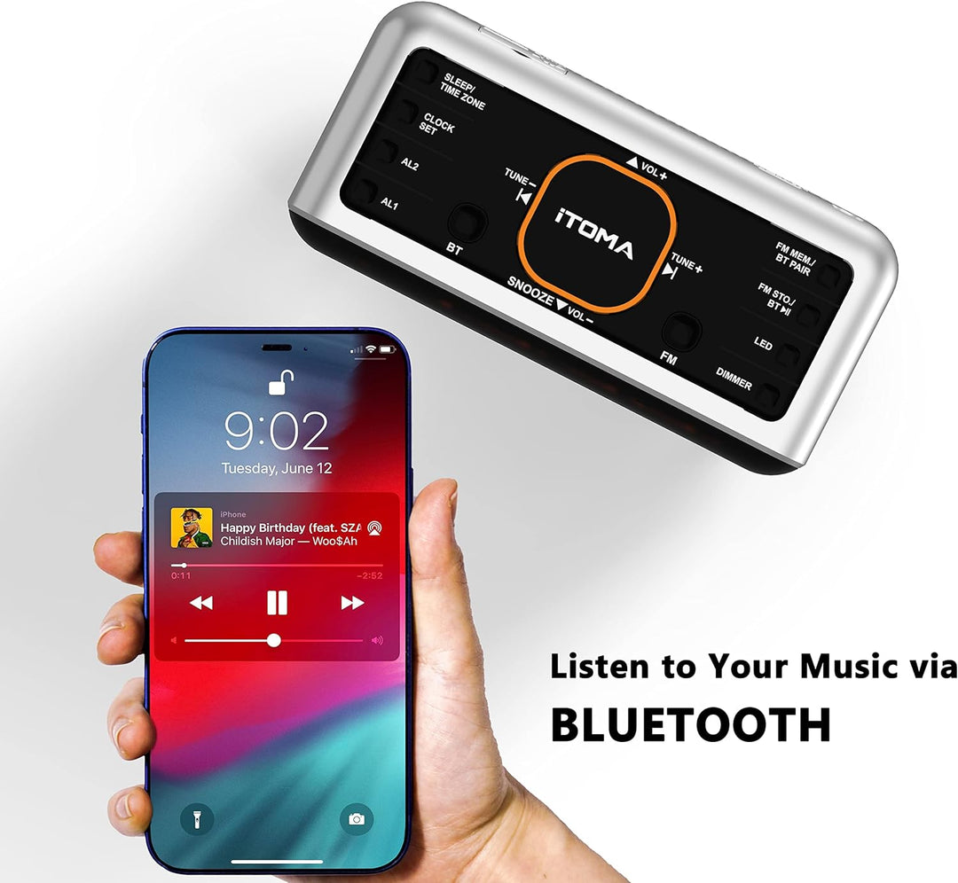 Radiowecker mit App-Steuerung, Bluetooth, FM-Radio, Dual Alarm von 4-Alarmmodi, Easy Snooze, Dimmer,