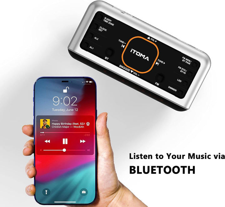 Radiowecker mit App-Steuerung, Bluetooth, FM-Radio, Dual Alarm von 4-Alarmmodi, Easy Snooze, Dimmer,