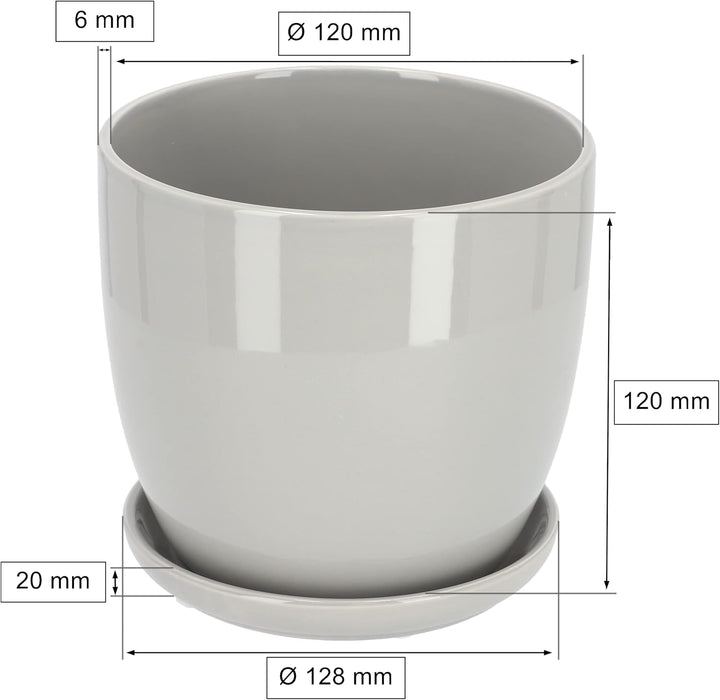 KOTARBAU® 2er Set Keramik Blumentopf Übertopf für Blumen Pflanzen ⌀ 13 cm mit Tropfschale Grau, Grau