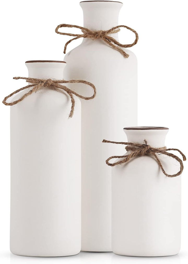 Weisses Keramik-Vasen-Set – 3 kleine Vasen, Boho-Vasen, Moderne Bauernhaus-Wohnkultur-Akzente, Wohnz