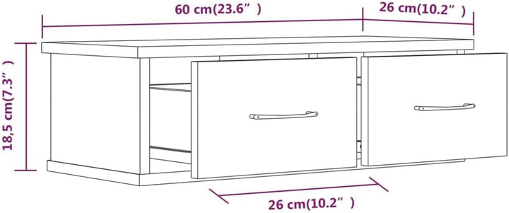 FIRBNUS 60x26x18,5 cm Regal Wand Schubladenregal Wandregal Wohnzimmer Wandregale HĂ€ngeregal Schweber