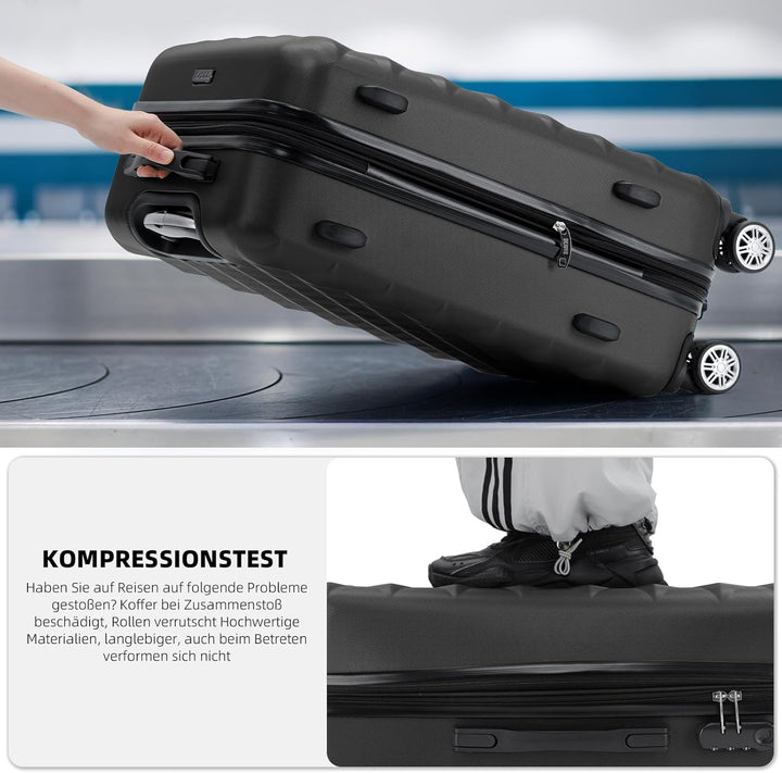 BEIBYE Zwillingsrollen 2066 Hartschale Trolley Koffer Reisekoffer Gepäck M-L-XL-Set (Schwarz, M) Sch