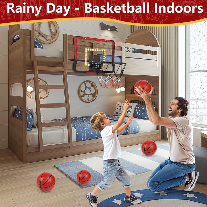 Apritsce Basketballkorb Indoor, Mini Basketballkorb fürs Zimmer mit Elektronische Anzeigetafel, 4 Bä