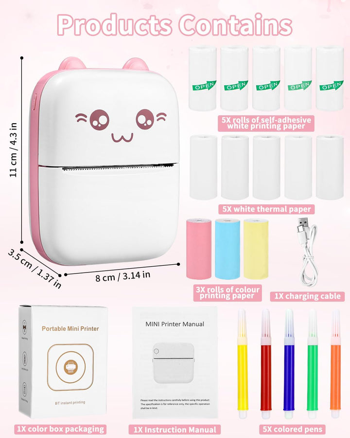 Zounin Mini Drucker, Tragbarer Fotodrucker, Smartphone Bluetooth Drucker (PINK), PINK