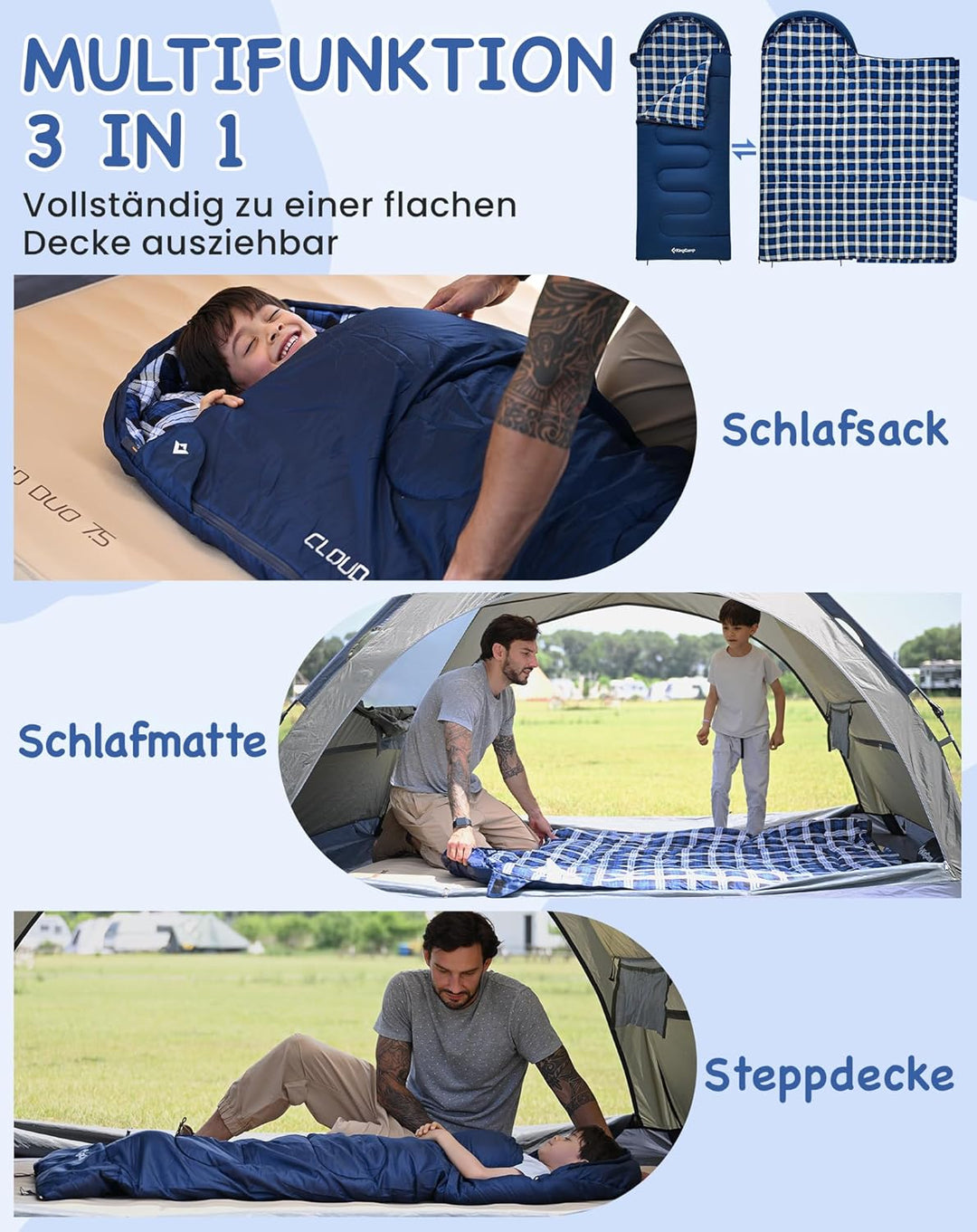 KingCamp Kinderschlafsack Schlafsack Winter Warmer Deckenschlafsack 3-4 Jahreszeiten für Kinder beim