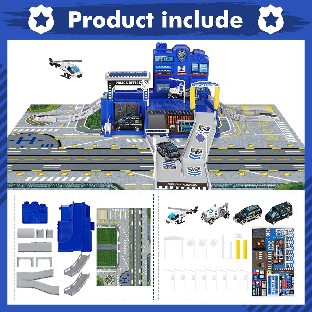 deAO City Police Station mit Polizeiauto, Hubschrauber, Polizei Büro Bauen, Polizeistation Bauspielz