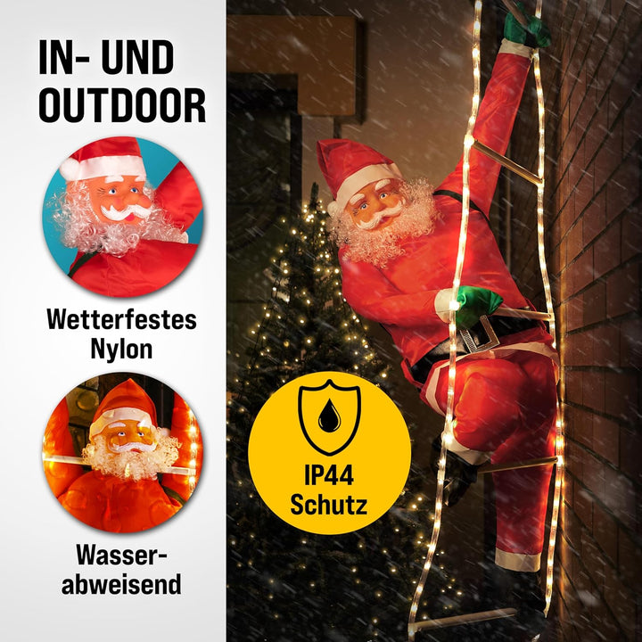 MONZANA® LED Weihnachtsmann Leiter XXL 240cm In-/Outdoor Timer 8 Leuchtfunktionen Fernbedienung dimm