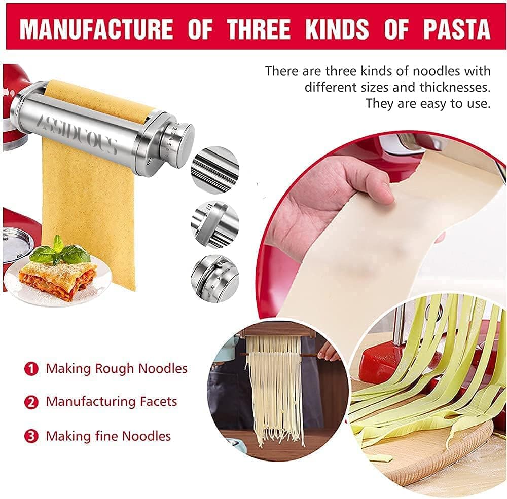 Edelstahl Nudelaufsatz für Kitchenaid Küchenmaschine, Nudelroller und Schneider für Kitchen Aid,Nude