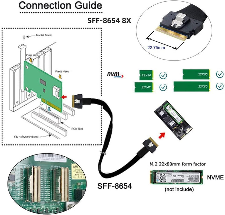 NFHK Dual Slimline SFF-8654 8X 4 NVME auf PCIE Express 3.0 4.0 Raid Card VROC Raid0 Hyper Adapter Du