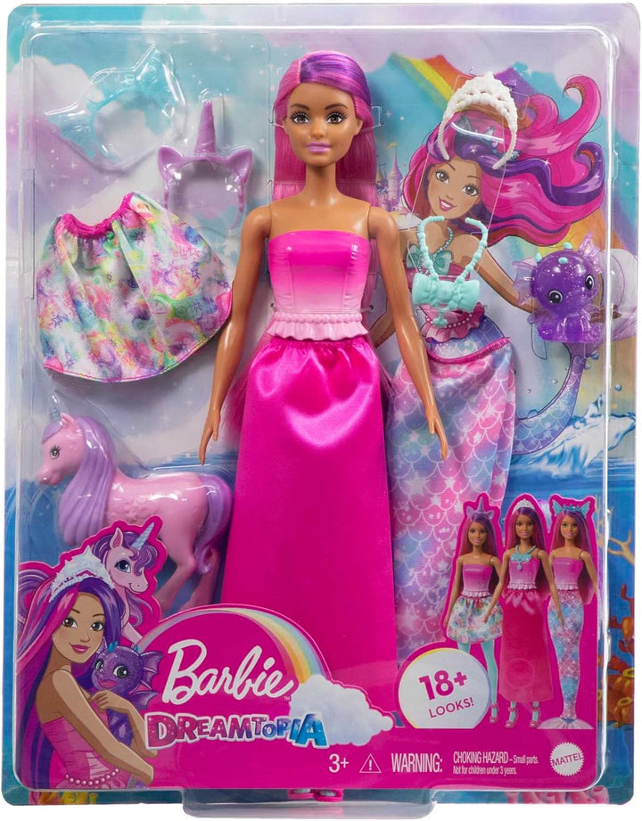 Barbie Dreamtopia Barbie-Puppe mit Barbie-Kleidung, mit Zubehör, Meerjungfrauenschwanz und Baby-Einh