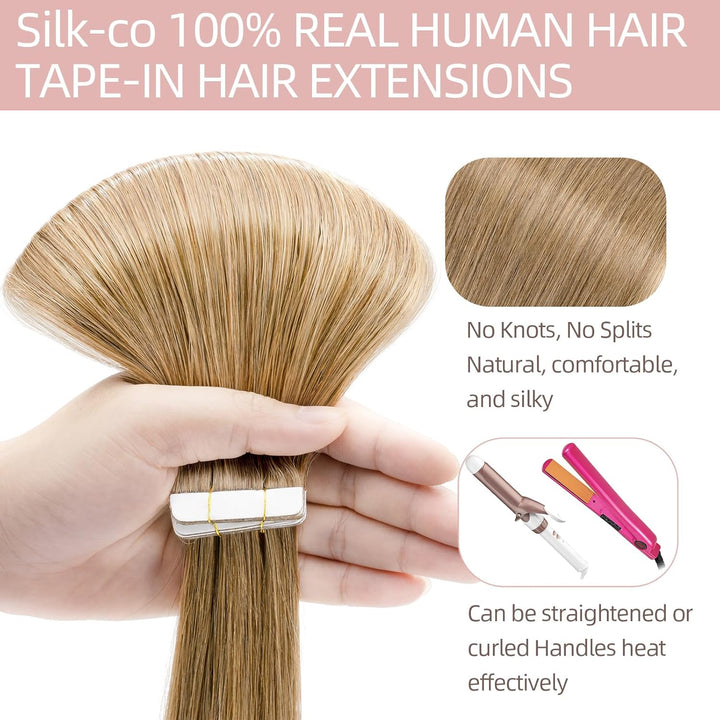 Silk-co Tape Extensions Echthaar 10stk, Remy Tape in Extensions Haarverlängerung, Skin Weft Echthaar
