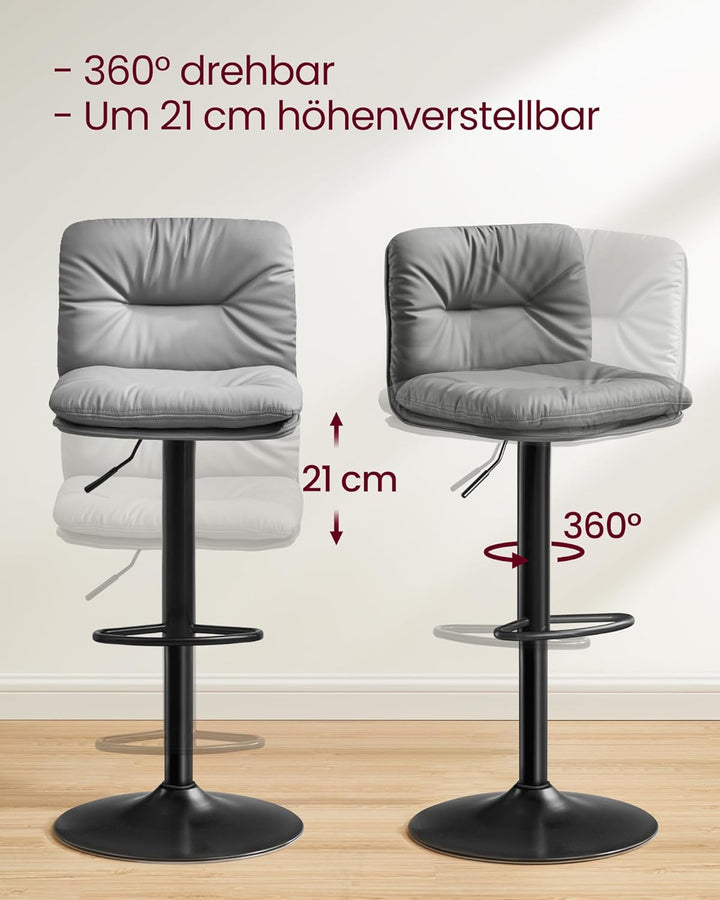VASAGLE Barhocker 2er Set, Tresenhocker, höhenverstellbare Barstühle mit PU-Bezug, 360°drehbar, Küch