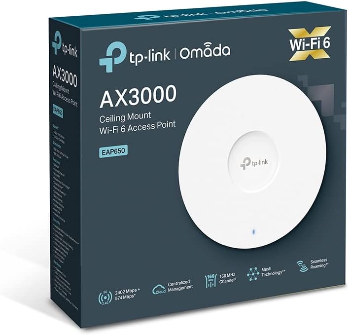 TP-Link EAP650 AX3000 Gigabit Dualband WiFi 6 WLAN Access Point (Omada SDN, zentrales Management, 1