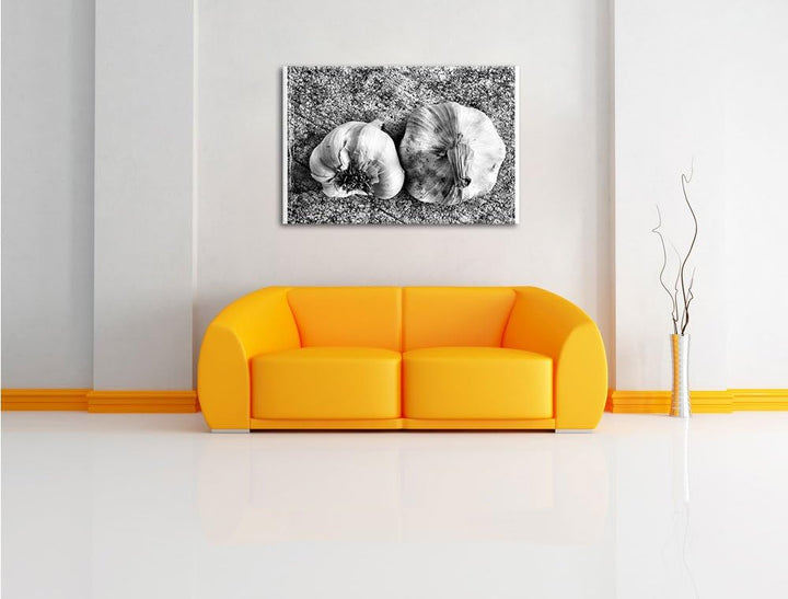 Pixxprint Zwei Knoblauchknollen / 100x70cm Leinwandbild bespannt auf Holzrahmen/Wandbild Kunstdruck